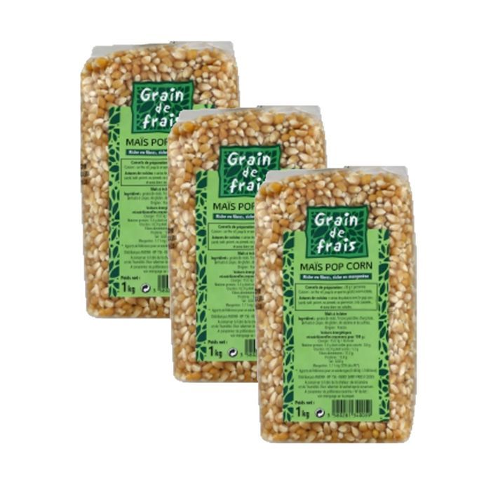 Lot 3x Maïs pop corn France - Grain de Frais - paquet 1kg
