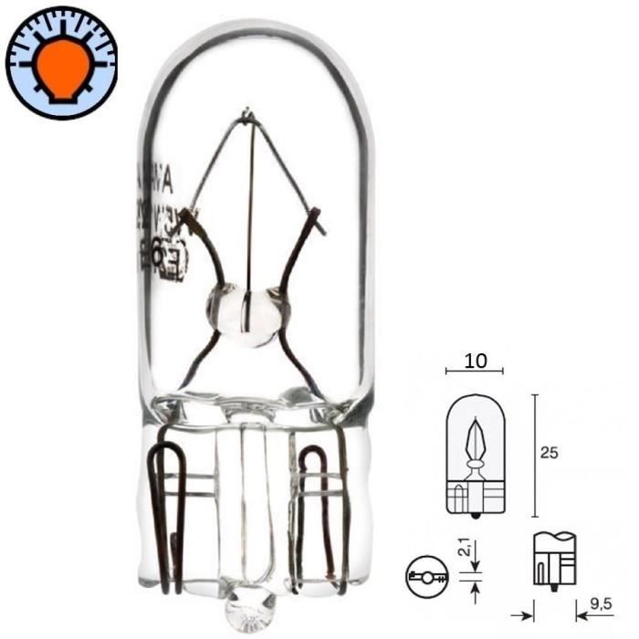 AMPOULE 6V 3W T10 W2.1x9.5D WEDGE VERRE VOITURE TABLEAU DE BORD VOYANT FEU POSITION MOTO CYCLOMOTEUR INTERIEUR CULOT EN VERRE