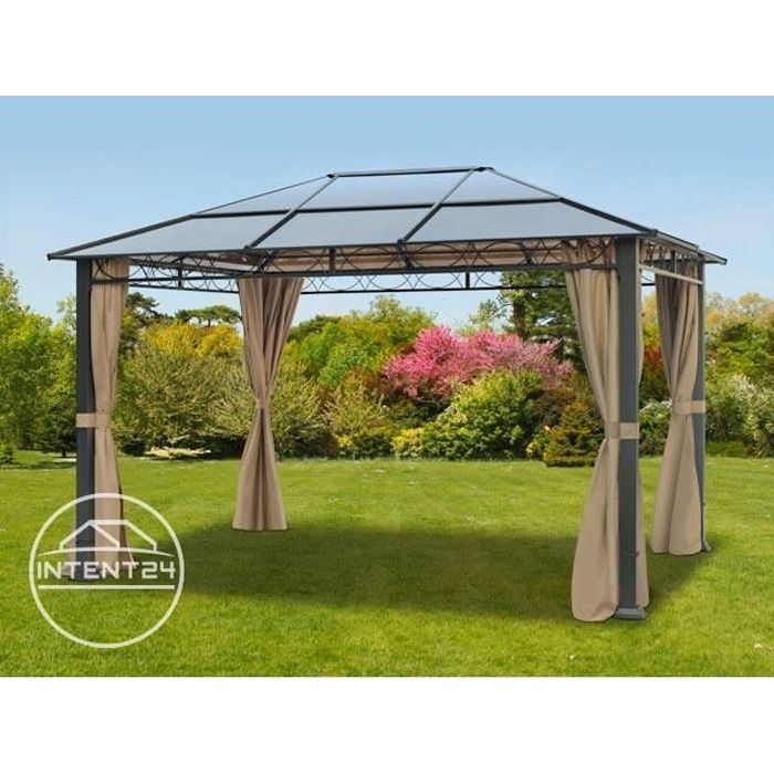 TOOLPORT tonnelle de jardin 3x4 m pavillon de jardin plaque polycarbonate 6 mm taupe imperméable