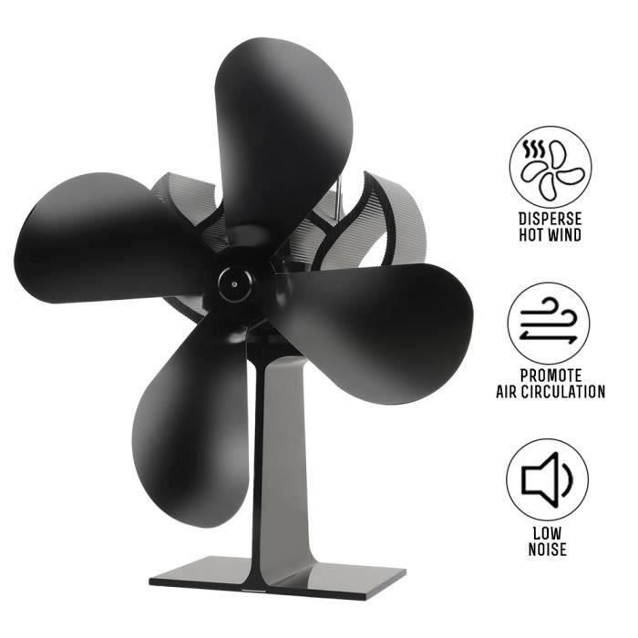 Ventilateur de poêle à 4 lames alimenté à la chaleur en bois - poêle à bois - cheminée augmente 80% plus d'air chaud que