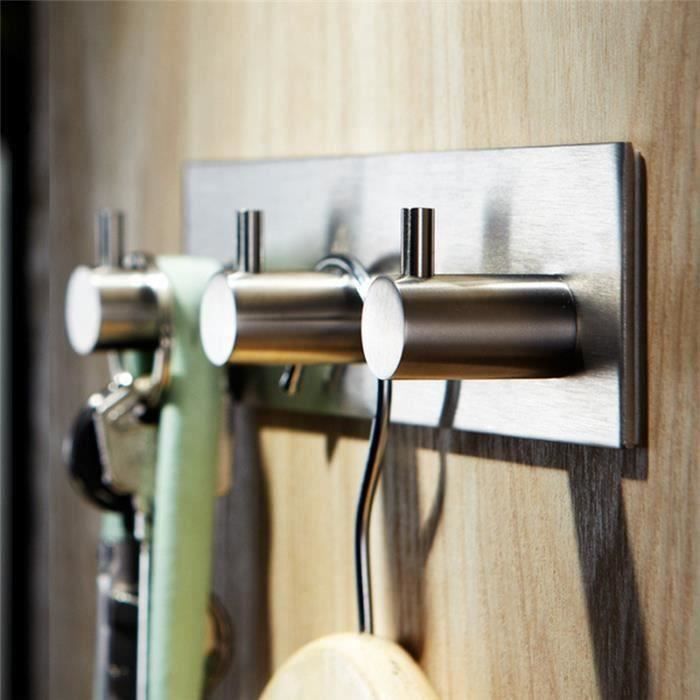 HT Patère à crochets Inoxydable Adhésif Polyvalent Porte-vêtements Porte-serviettes Lavabo Salle de Bain Maiso.... - HTVSO827AA8306