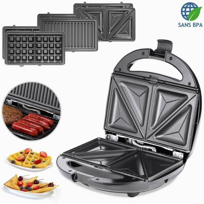 Grill électrique 3en1 800W sans BPA appareil à sandwichs viandes grill gaufrier 3 grils appareil multifonctions cuisine