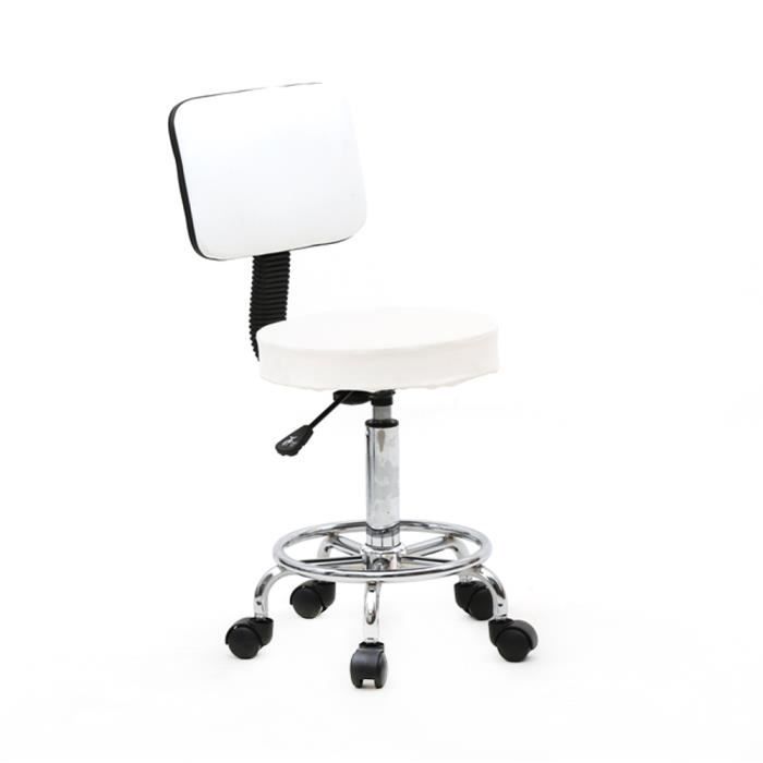 POW Tabouret de salon réglable de forme ronde avec dossier/PU leather/ Support 360 degree rotation(blanc)