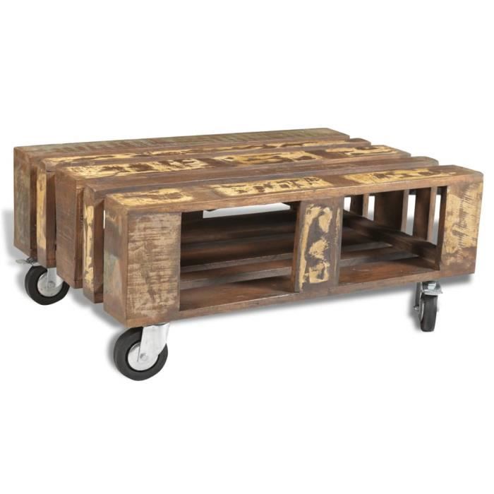 Table basse avec 4 roulettes Bois recyclé -HB065