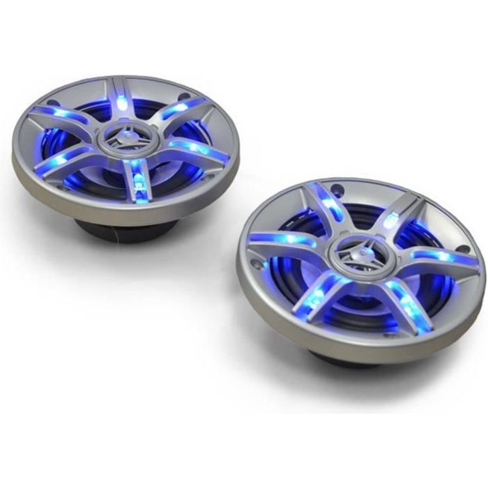 auna CS-LED5 Haut Parleurs de voiture coaxiaux 3 voies (13cm 5 pouces, 91 Décibels, câbles inclus) - Eclairage bleu LED