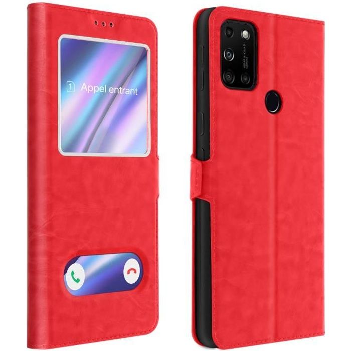 Housse Wiko View 5 / 5 Plus Étui Intégral Double Fenêtre Support Vidéo rouge Rouge