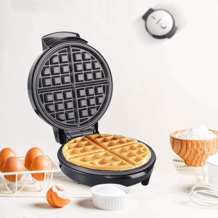 1000W Gaufrier Électrique,Mini Machine à Gaufres en Acier Inoxydable 20cm,Moule à Revêtement Antiadhésif,Température Réglable,Rond