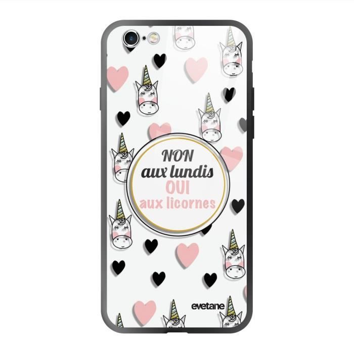 Coque en verre trempé pour iPhone 6 Plus / 6S Plus Oui aux licornes Ecriture Tendance et Design Evetane.