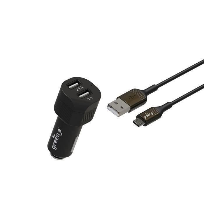 GREEN_E Kit chargeur voiture 17W 2USB A + Cable micro USB - 1,3m