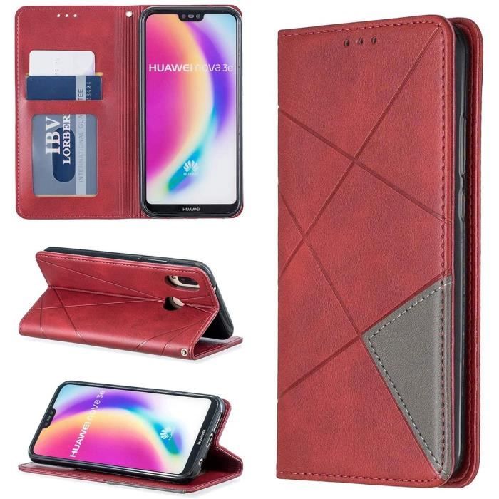 Etui Huawei P20 Lite - Nova 3E Etui Portefeuille Élégant en Cuir PU Etui Flip Cover pour Huawei P20 Lite - Nova 3E Boîte Fer AA