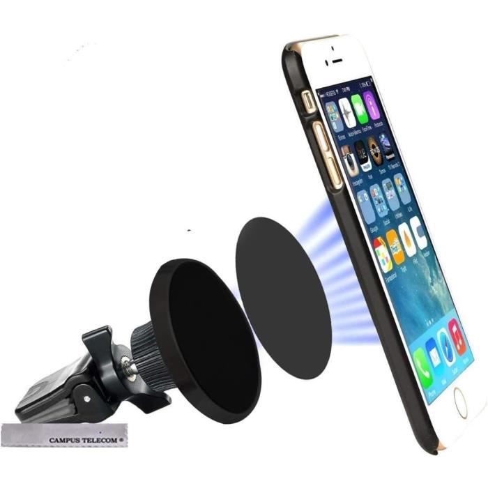 Support Magnetique NOIR BLACK fixation grille de Voiture auto universelle pivote à 360° pour Smartphone Samsung AppE9025