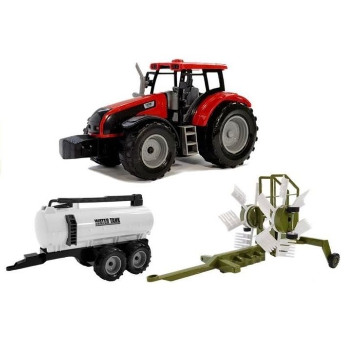 FARMER'S TALE Tracteur avec râteau faneur et citerne jouet Rouge