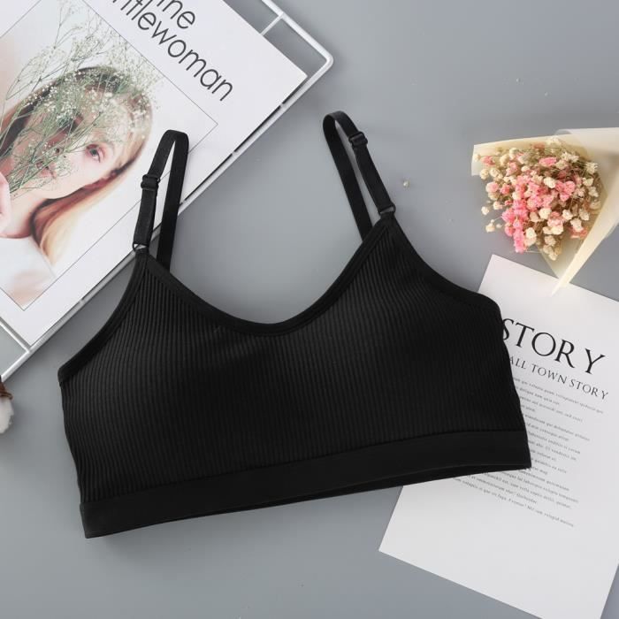 Soutien-gorge de gilet de sport sans anneau pour femmes Soutien-gorge Sexy Brassiere Sous-vêtements de ventilation en coton Noir