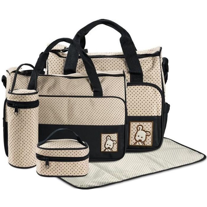 Sac à Main Langer Bébé Maman Set de 5pcs pour Promenade-Noir