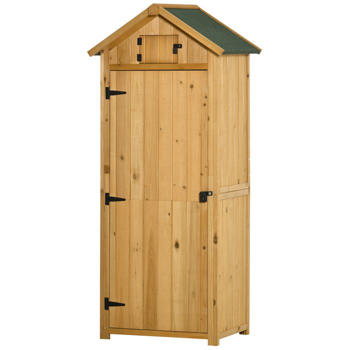 Outsunny Armoire abri de Jardin Remise à Outils 3 étagères 2 Portes loquets Toit Pente bitumé 77 x 54 x 179 cm Sapin traité lasuré