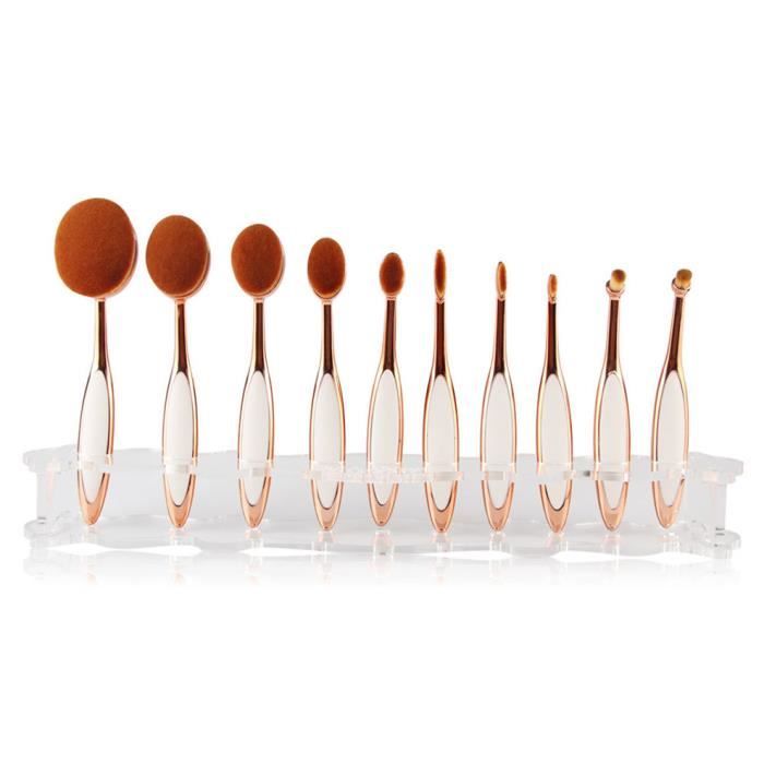 Nouveau professionnel 10 pièces tête de brosse ovale type brosse à dents ensemble de pinceaux de maquillage, blanc et or rose