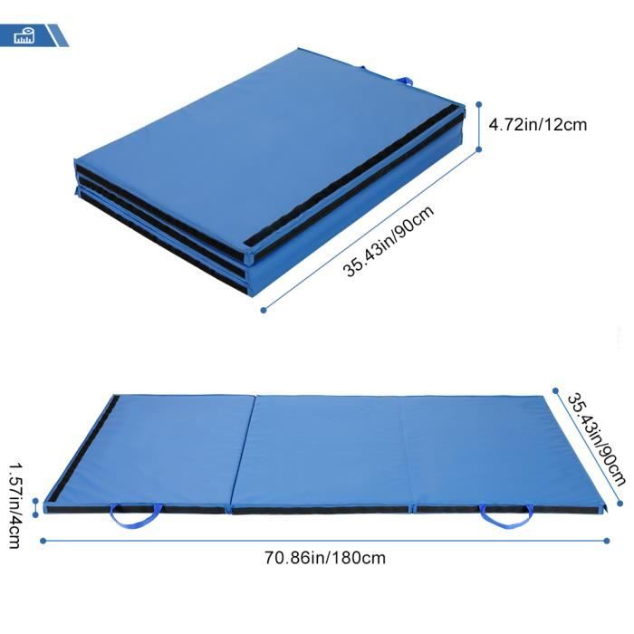 Qiilu Tapis d'exercice Pliable 180*90*4CM Tapis d'exercice Épais Pliable Tapis de Gymnastique Tapis de Yoga (Bleu)