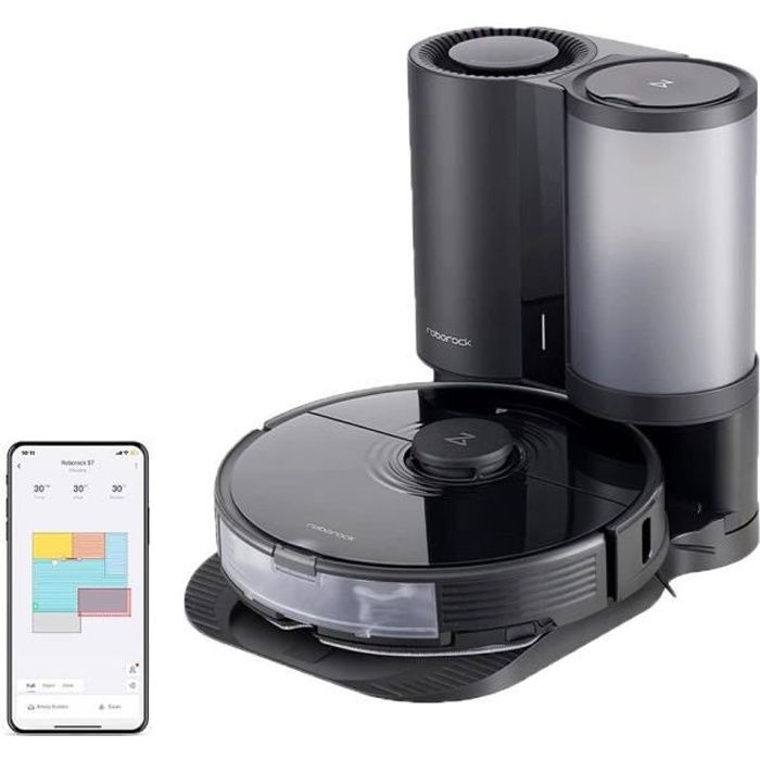 Roborock S7 Noir Robot Aspirateur + Auto-Empty Dock Station d'aspiration automatique