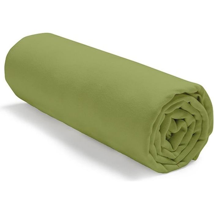 Drap Housse 90X190 1 personne Jersey uni vert JERSEY