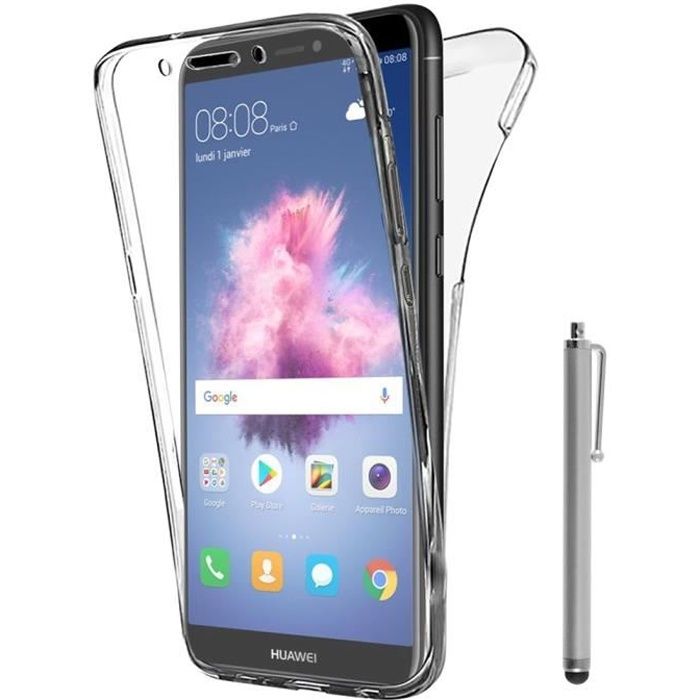 Pour Huawei P smart 5.65-: Coque Silicone Gel ultra mince 360° protection intégrale Avant et Arrière + Stylet - TRANSPARENT