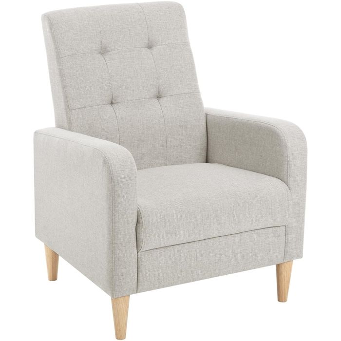 WOLTU Fauteuil Salon Scandinave Fauteuil Cabriolet Relax Siège Rembourré en Lin Pieds en Bois Massif Gris Clair W0ATT0342
