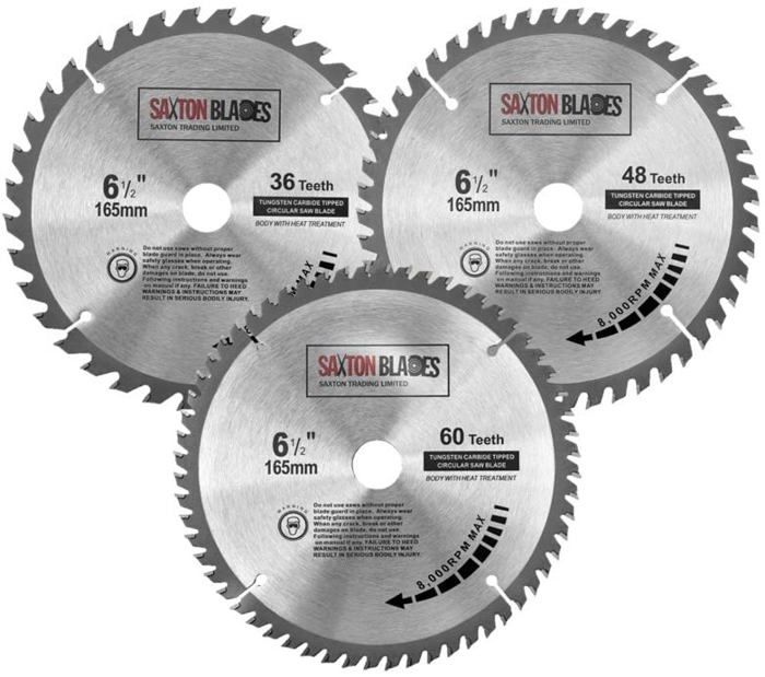 Lot 4 Lames Scie Circulaire 165 Mm TCT Saxton - 24/36/48/60 Dents Pour Bois