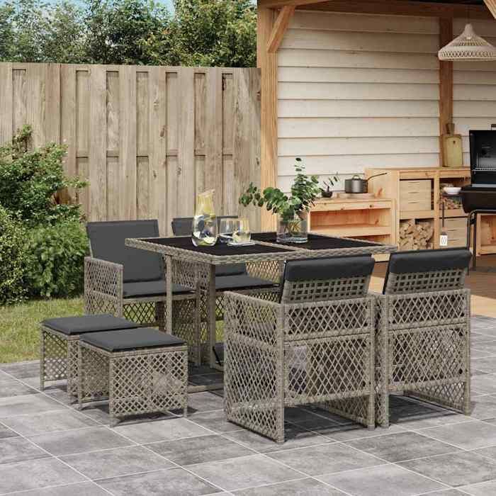 vidaXL Ensemble à manger de jardin 9 pcs coussins gris résine tressée 3210776