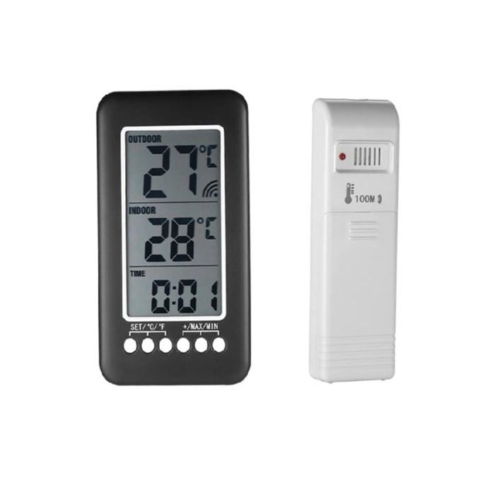 Comparer les prix de Thermomètre Interieur et Exterieur sans fil 2 en 1 Horloge Thermomètre LCD ℃ / ℉ Thermomètre Intérieur / Extérieur Numérique Hor