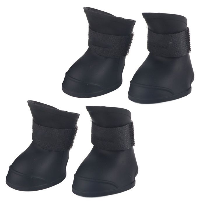 Comparer les prix de Lot de 4 bottes imperméables en silicone pour chien de compagnie, chaussures de protection antidérapantes pour la pluie (L noir)