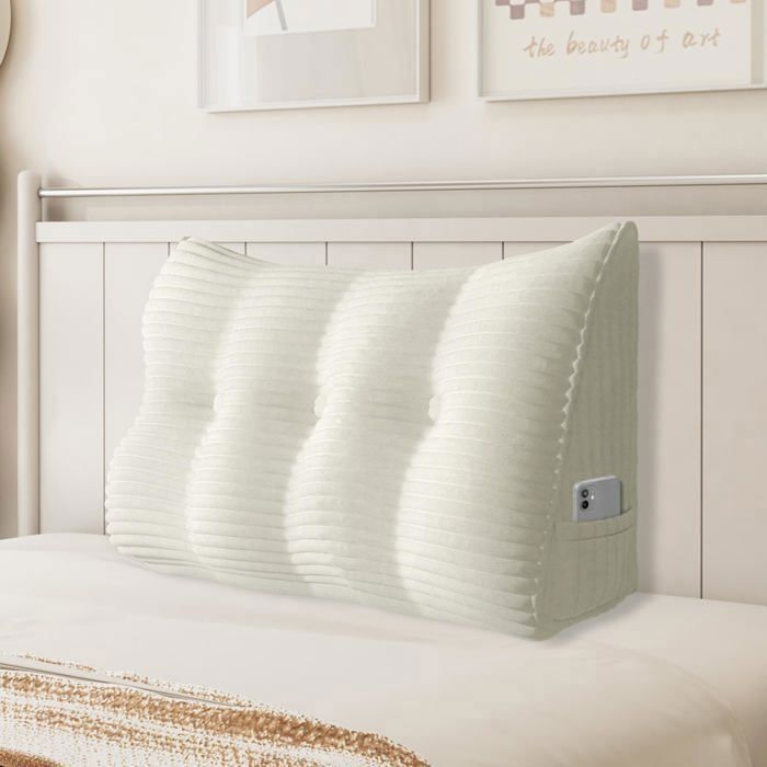 VERCART Coussin de Lecture Cale Dos Coussin à Coins Coussin Incliné velours côtelé Blanc 100CM