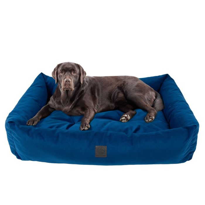 Comparer les prix de Lit pour Chien Panier Coussin Canapé L 120x80 cm Grande Taille Bleu Marine Velours Velvet PET ZEN Lavable