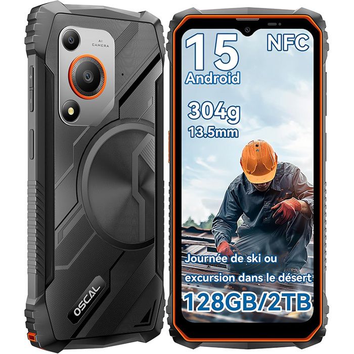 OSCAL MARINE 1 Smartphone robuste Orange-4Go(8Go ext.)RAM128Go ROM+microSD 2To6.56 90Hz5100mAhAndroi