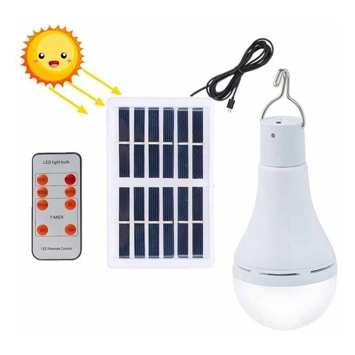 Ampoule LED solaire étanche avec télécommande et minuterie éclairage dextérieur pour jardin et randonnée 9 W (1 pièce)