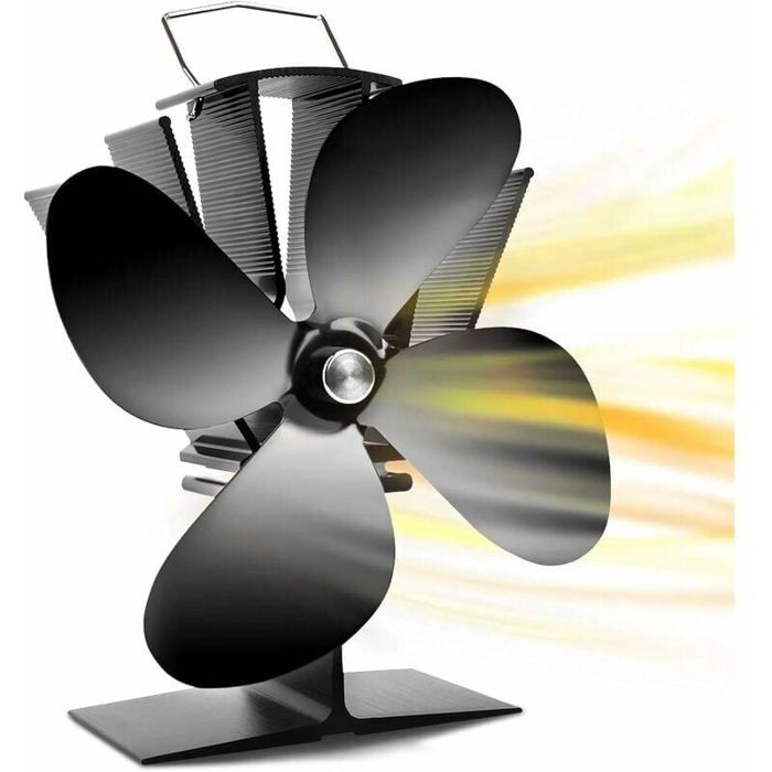 Ventilateur de poêle à bois alimenté par la chaleur 4 pales pour brûleur / bûches / cheminée 40 °C/104 °F Démarrage rapide Circulation - Rwoythk