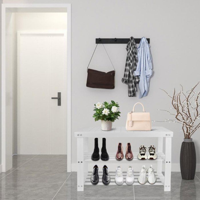 MIPAN.Banc Étagère à Chaussures en Bambou Naturel 3 Niveaux - Bancs de Rangement - Organiseur à Chaussures - Max:130 kg - Blanc