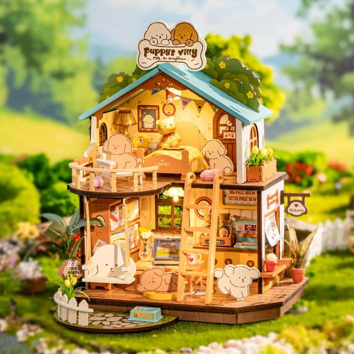 Maison miniature à faire soi-même - ROBOTIME - Puppys Cozy Villa - Cabane pour animaux - Mobilier détaillé - A monter soi-même
