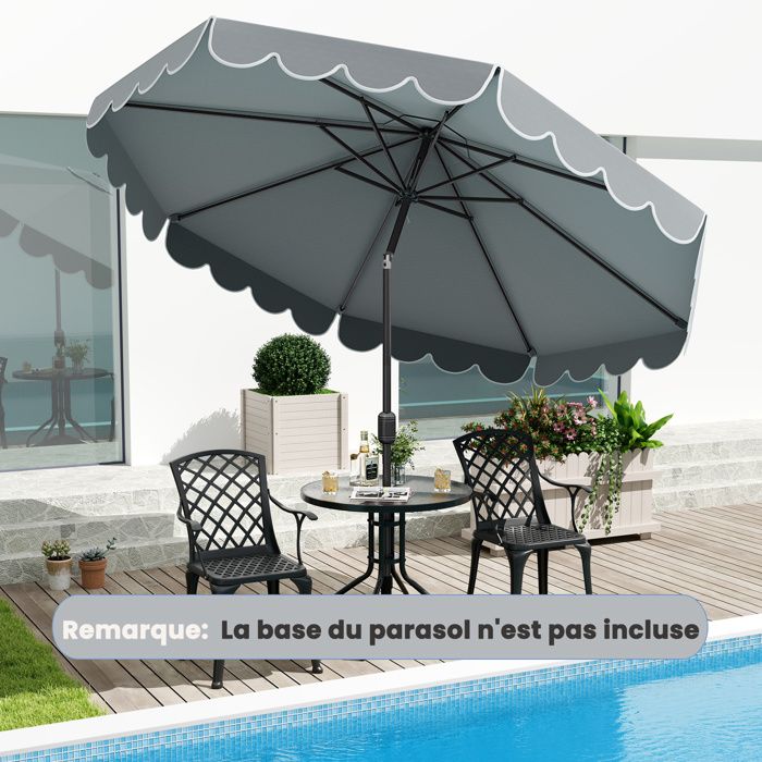COSTWAY Parasol de Jardin 3M - Réglage de l'Inclinaison 35° - Protection Solaire - 8 Baleines - Pour Patio Terrasse Gris - Jardin