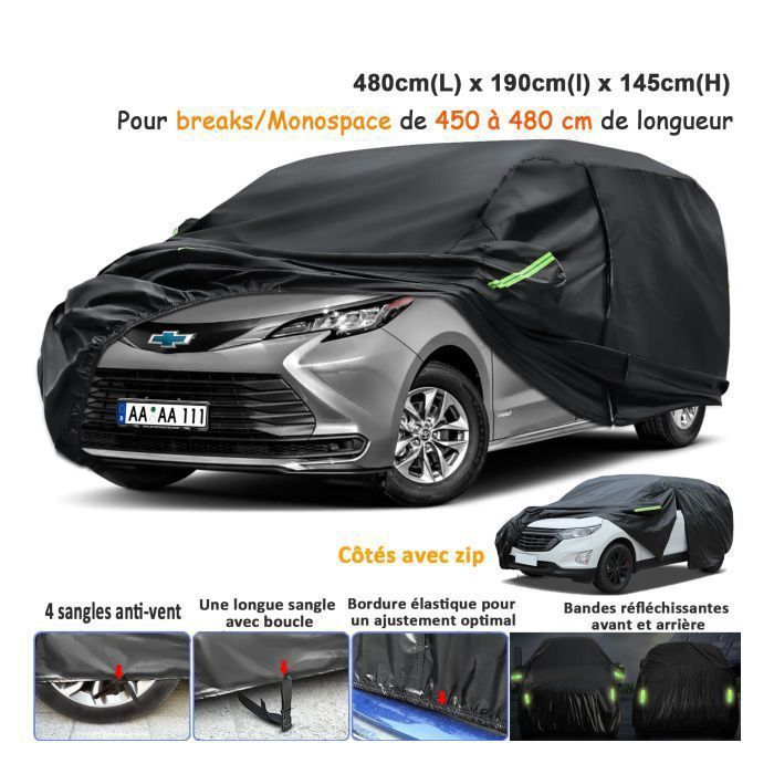 Bâche De Voiture Demi BEXITA Argentée - Tissu épais Doublé Coton, étanche, Coupe-vent - Pour Hayon Jusqu'à 440 Cm