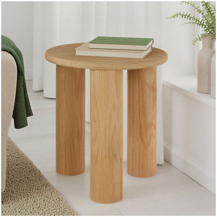 Table basse - TECTAKE - Table dappoint SISSI ronde avec pieds en bois massif et plateau en MDF plaqué Ø 40 x 455 cm - Chêne clair
