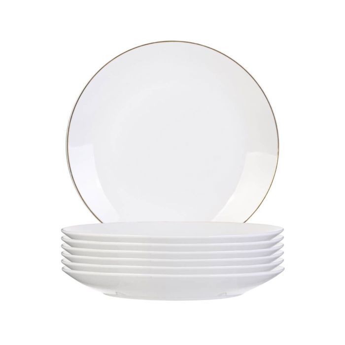Set de 6 assiettes à dessert blanches en porcelaine avec liseré doré (Ø20cm) - AURA