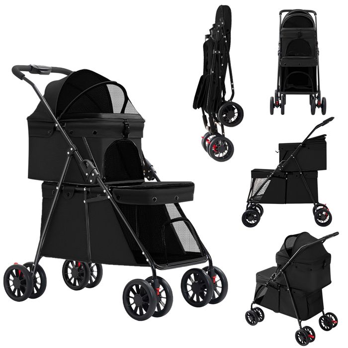 Comparer les prix de NOIR Poussette Pliable Double pour chien chat 2 Transporteurs grandes Animaux Voyage avec Ceinture de Sécurité Chariot à roues
