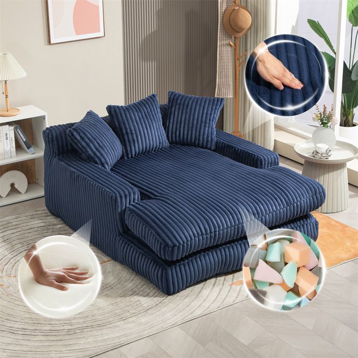 DRIPEX Canapé Lit moderne en velours côtelé avec 3 coussins moelleuxCanapé Paresseux fauteuil pouf Bleu125×155×63cm
