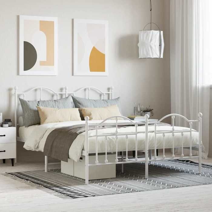 CHIC Lit adulte2 places - 140x200 cm Structure/Cadre de lit métal et pied de lit blanc 140x200 cm #Sara94439