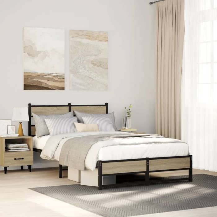 CHIC Lit adulte2 places - 120x190 cm Structure/Cadre de lit en métal chêne sonoma 120x190 cm #Sara94926