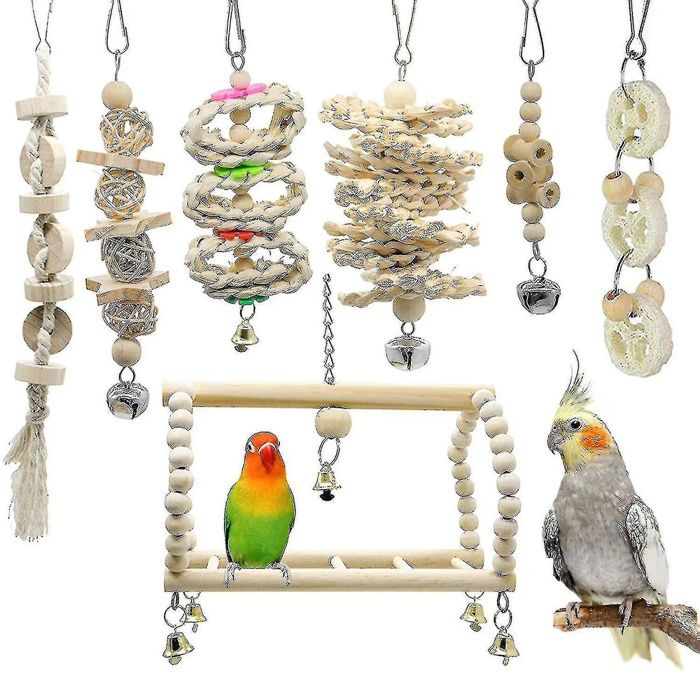 Lot de 7 jouets à mâcher pour perroquets perruches aras et inséparables