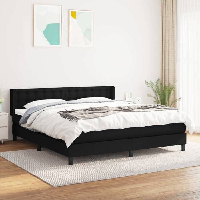 Sommier à lattes avec matelas - vidaXL - 180x200 cm - Noir - Tissu polyester - Tête de lit réglable