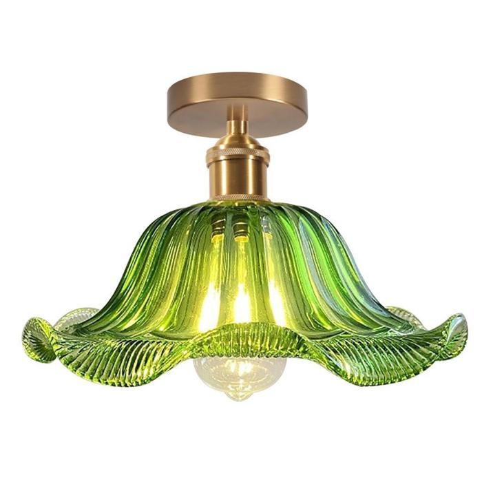 iDEGU Plafonnier en Verre Moderne 25cm Lampe de Plafond Industriel Vintage Style Nordique Lustre Retro Abat-jour Design Fleurs Vert