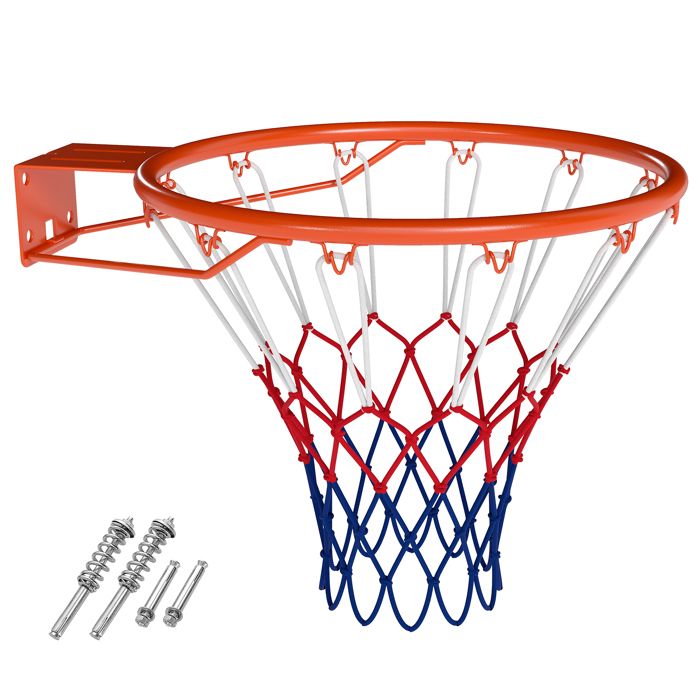 Mini Panier de Basket Mural avec Filet Standard Polyester 45cm COSTWAY-Double Ressort-Intérieur/Extérieur-Cadre en Métal-Orange
