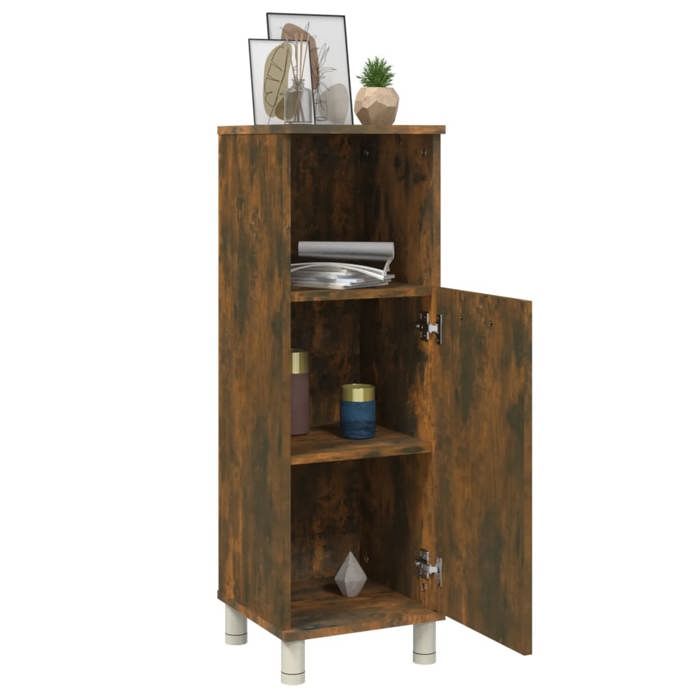 Soldes Printemps Armoire de bain - SOLOMOON - Meuble wc - Chêne fumé 30x30x95 cm Bois dingénierie SSS1898