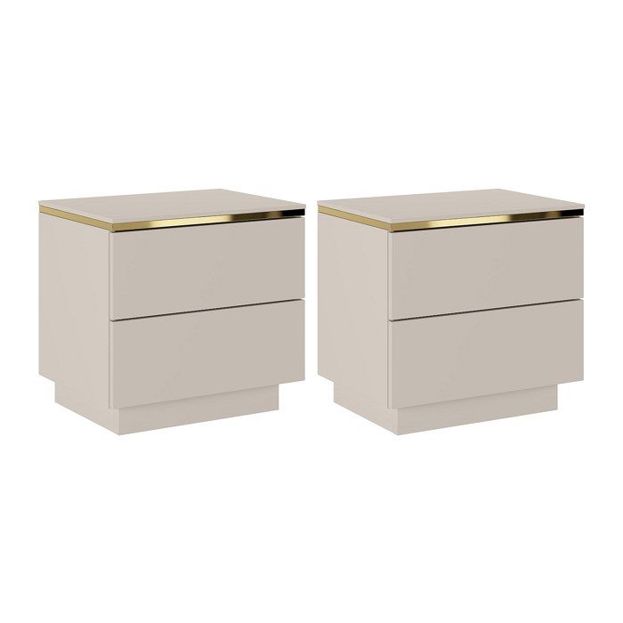Lot de 2 tables de chevet avec 2 tiroirs – Beige et doré - VUKIA Lot de 2 tables de chevet avec 2 tiroirs – Beige et doré - VUKIA